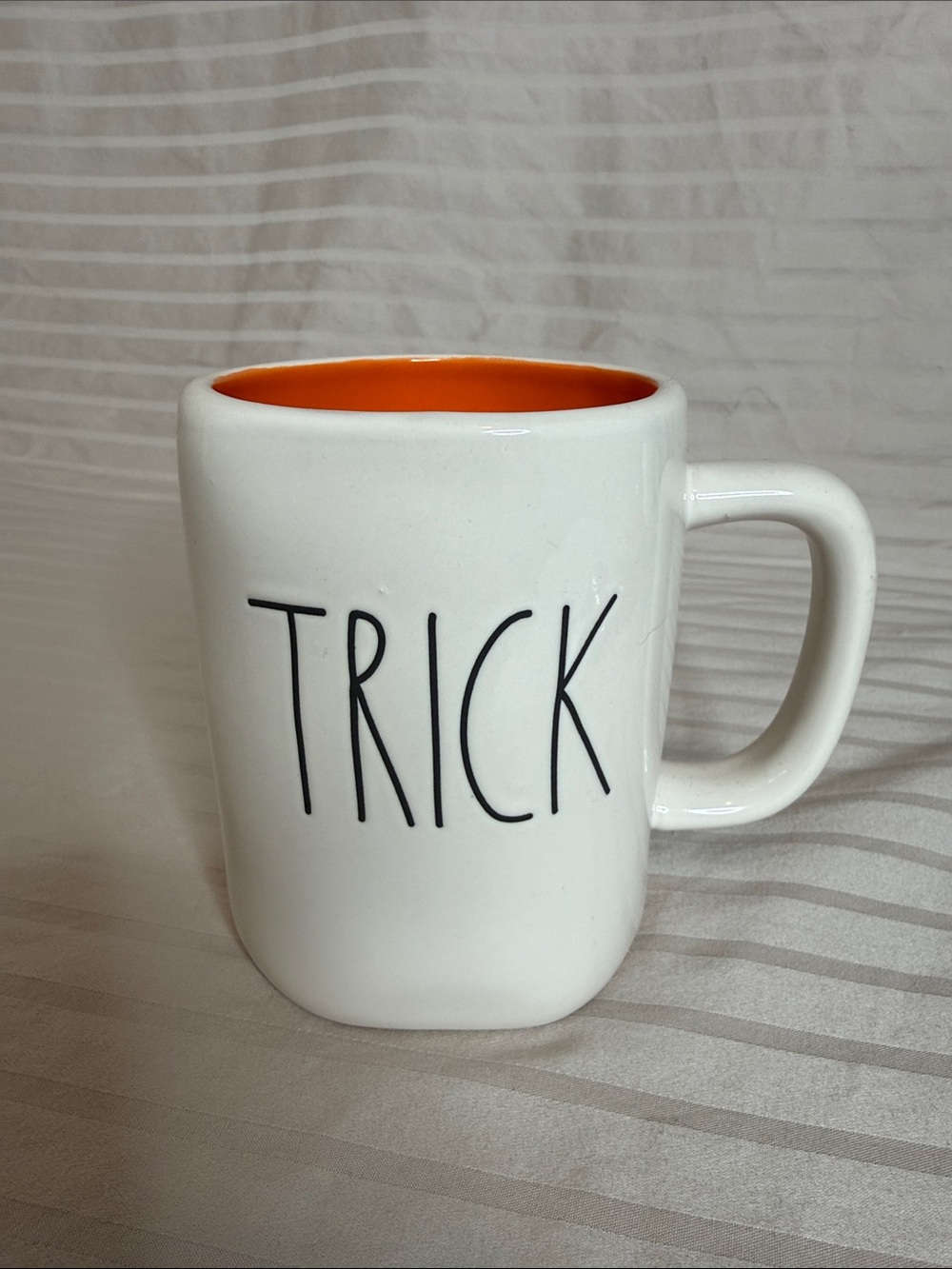 Rae Dunn Double sided White Mug with Orange Interior - TRICK / TREAT